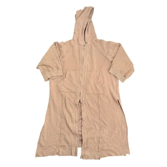 Free People Long Hooded Duster Coat in Khaki - Picture 2 of 8